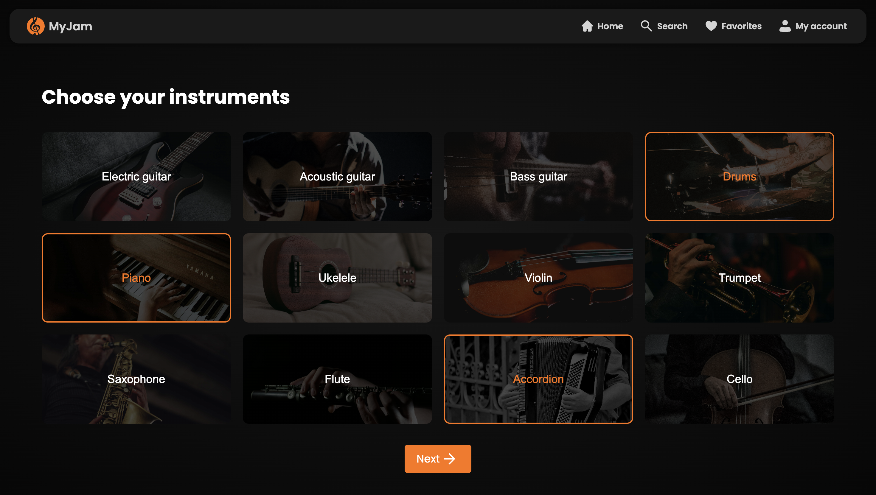 MyJam interface screenshot